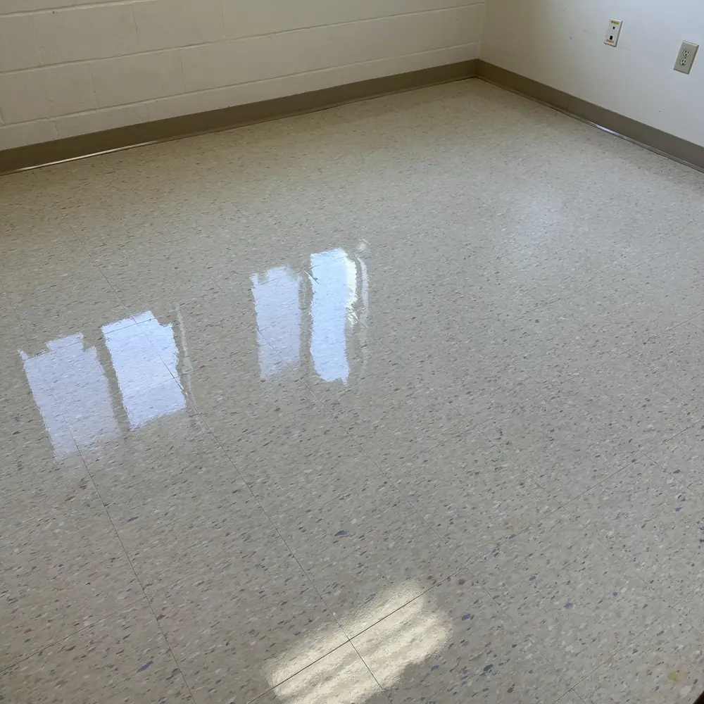 A commercial floor stripped, waxed, and buffed to a shine in Cincinnati