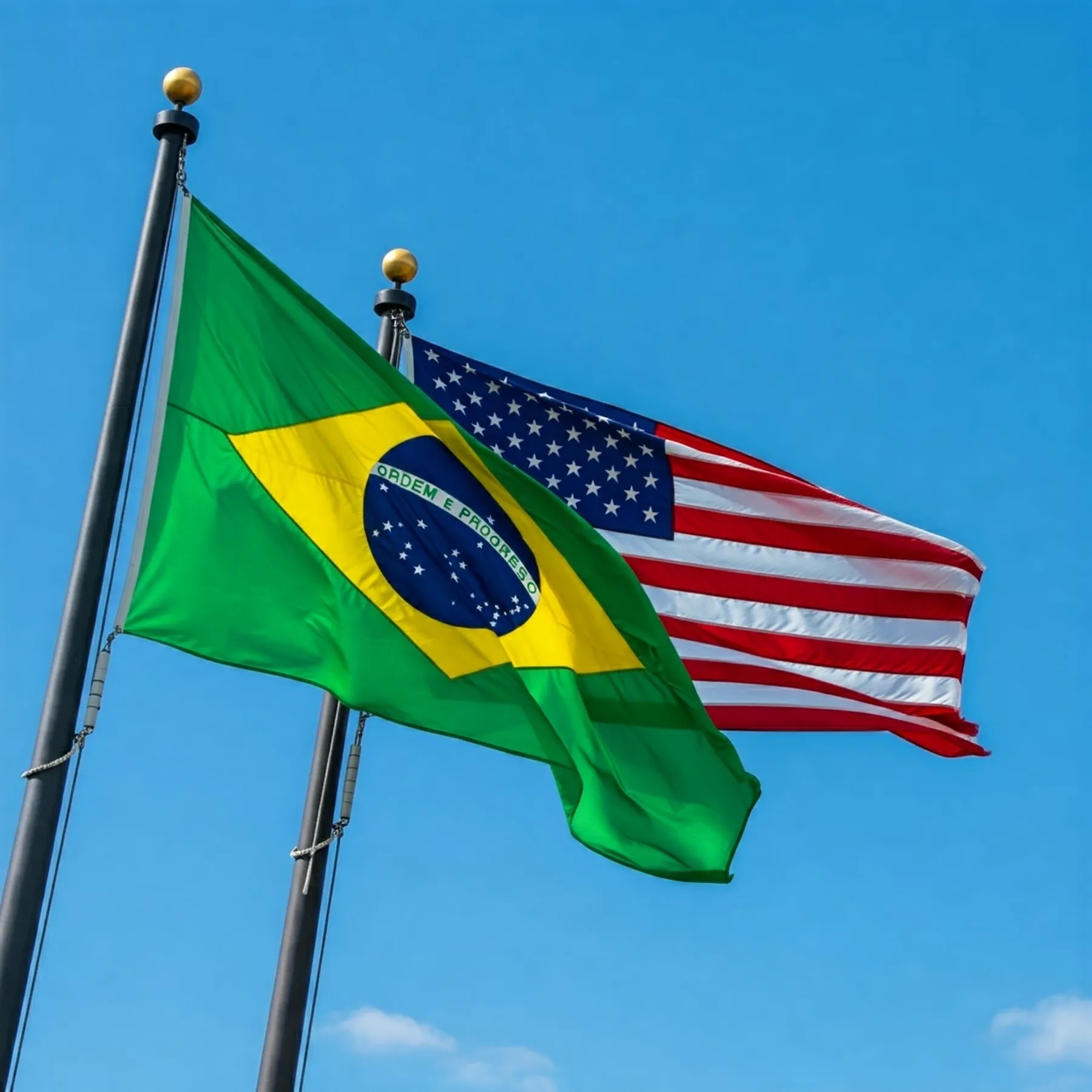 The Brazilian and American flags flying together